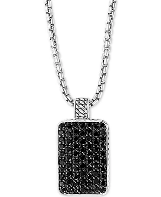 Effy Men's Black Spinel Dog Tag 22" Pendant Necklace in Sterling Silver