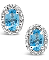 Swiss Blue Topaz (1-1/8 ct. t.w.) and Diamond Accent Stud Earrings in Sterling Silver