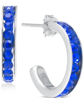 Multicolor Crystal Pave Small Hoop Earrings Sterling Silver, 0.59"