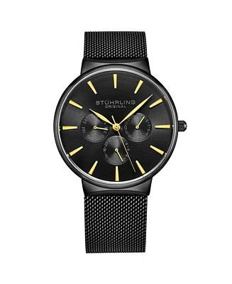 Stuhrling Men's Black Mesh Stainless Steel Bracelet Watch 39mm