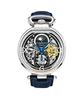 Men's Automatic Blue Alligator Embossed Genuine Leather Strap Watch 46mm