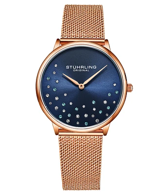 Stuhrling Women's Rose Gold Mesh Stainless Steel Bracelet Watch 38mm