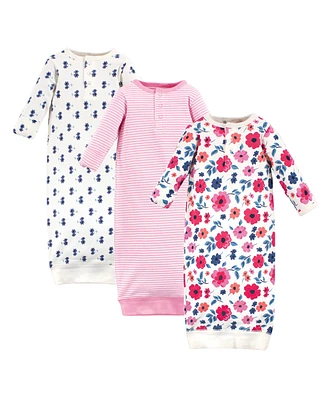 Touched by Nature Baby Girls Organic Cotton Henley Long-Sleeve Gowns 3pk, Garden Floral, Preemie