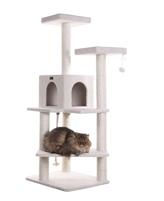 Armarkat Ivory 57-inch High Real Wood Cat Tree with Fleece Covered Climber and Condo B5701