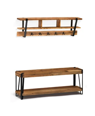 Alaterre Furniture Ryegate Natural Live Edge Bench with Coat Hook Shelf Set