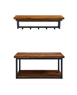 Alaterre Furniture Claremont Rustic Wood Coat Hook and Bench Set
