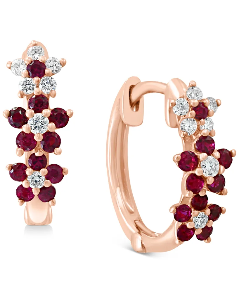 Lali Jewels Ruby (3/8 ct. t.w.) & Diamond (1/8 Small Hoop Earrings 14k Rose Gold ( Also Sapphire)