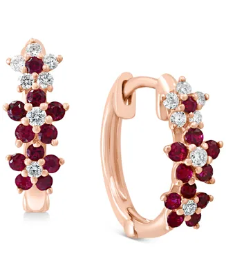 Lali Jewels Ruby (3/8 ct. t.w.) & Diamond (1/8 Small Hoop Earrings 14k Rose Gold ( Also Sapphire)