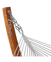 Quilted Double Fabric 2-Person Hammock with Curved Arc Wood Stand