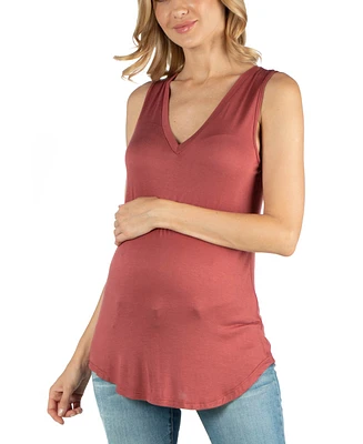 24seven Comfort Apparel V Neck Maternity Tunic Tank Top with Round Hemline
