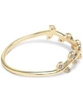 Pave Leaf Accent Ring 14k Gold-Plated Sterling Silver