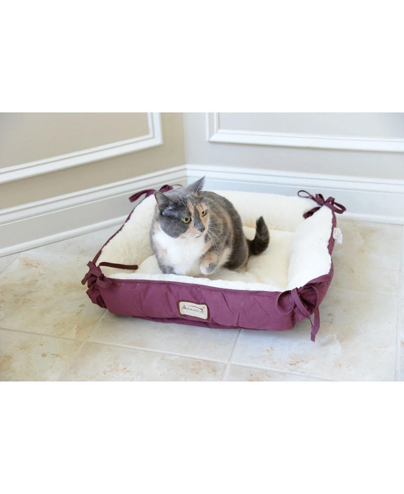 Armarkat 2-In-1 Cat Pet Bed & Fleece Cat Mat, Burgundy/Ivory - Extra Thick Poly Fill, Machine Washable