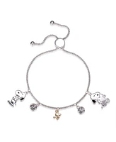 Peanuts "Snoopy" and "Woodstock" Crystal Adjustable Bolo Silver Plated Bracelet, Created for Macy's