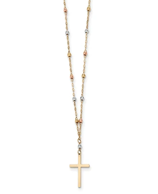Tricolor Beaded Cross 17" Pendant Necklace in 14k Yellow, White & Rose Gold