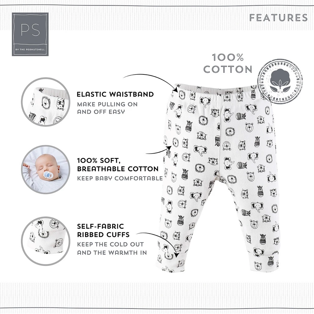 The Peanutshell Baby Boys Pants Set, 5 Pack, Grey Safari Animals