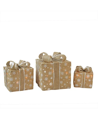Northlight Lighted Natural Snowflake Burlap Gi Boxes Christmas Outdoor Decorations