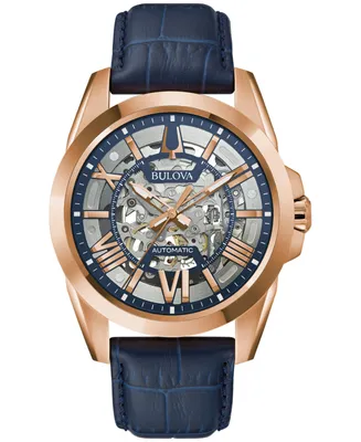 Bulova Men's Automatic Classic Sutton Blue Leather Strap Watch 46mm