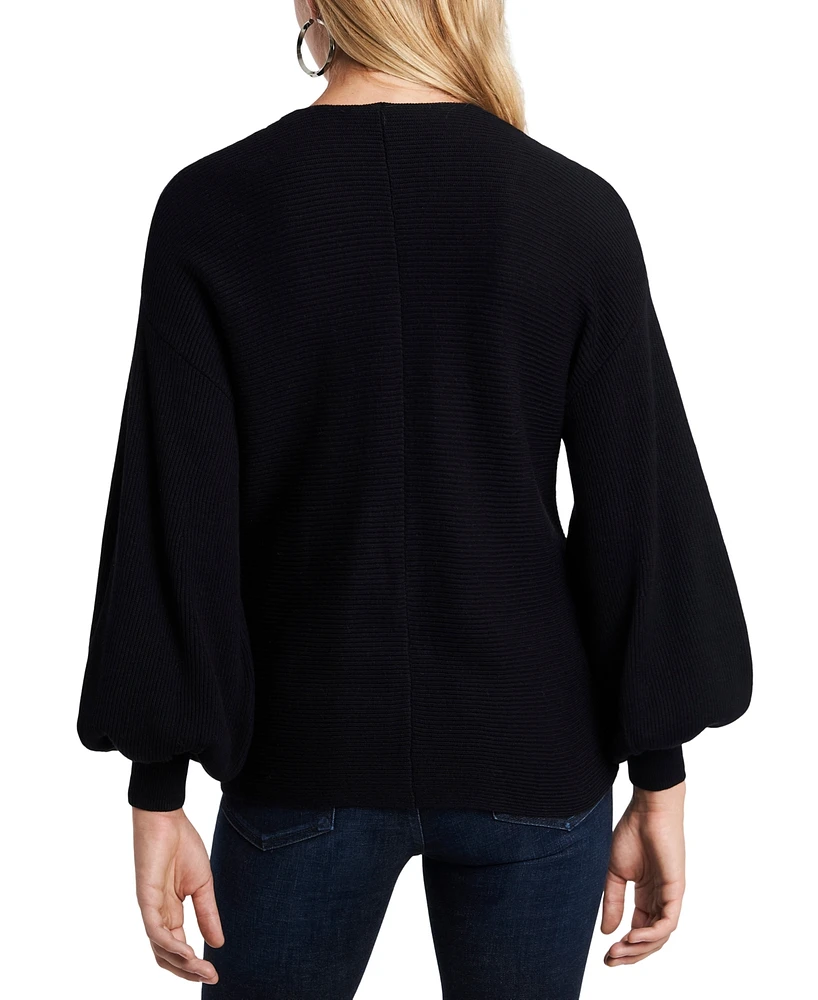 1.state Women's Rib-Knit Bubble Sleeve Long Sleeve Sweater