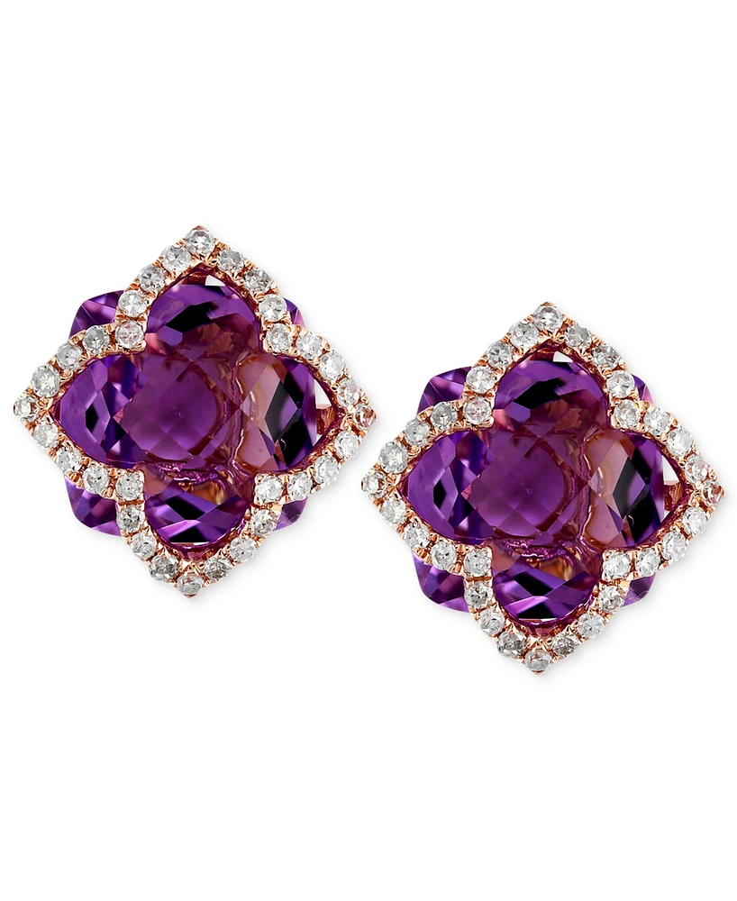 Effy Amethyst (6-1/4 ct. t.w.) and Diamond (1/3 ct. t.w.) Clover Stud Earrings in 14k Rose Gold