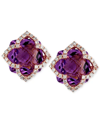Effy Amethyst (6-1/4 ct. t.w.) and Diamond (1/3 ct. t.w.) Clover Stud Earrings in 14k Rose Gold