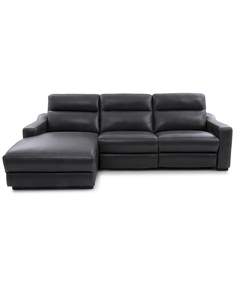 Gabrine 3-Pc. Leather Sectional with 1 Power Headrest and Chaise, Created for Macy's