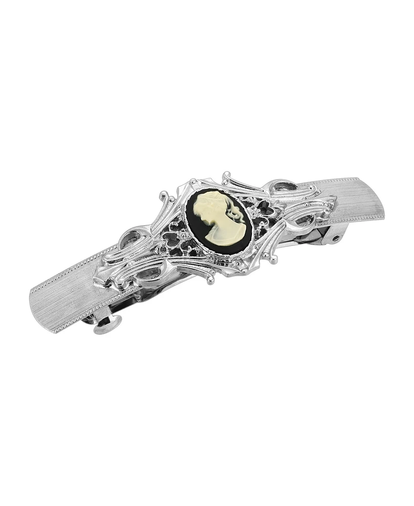 Women's Silver-Tone Cameo Oval Bar Barrette