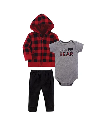 Little Treasure Baby Boys Hoodie, Bodysuit or Tee Top, and Pant Set Bear, 6-9 Months