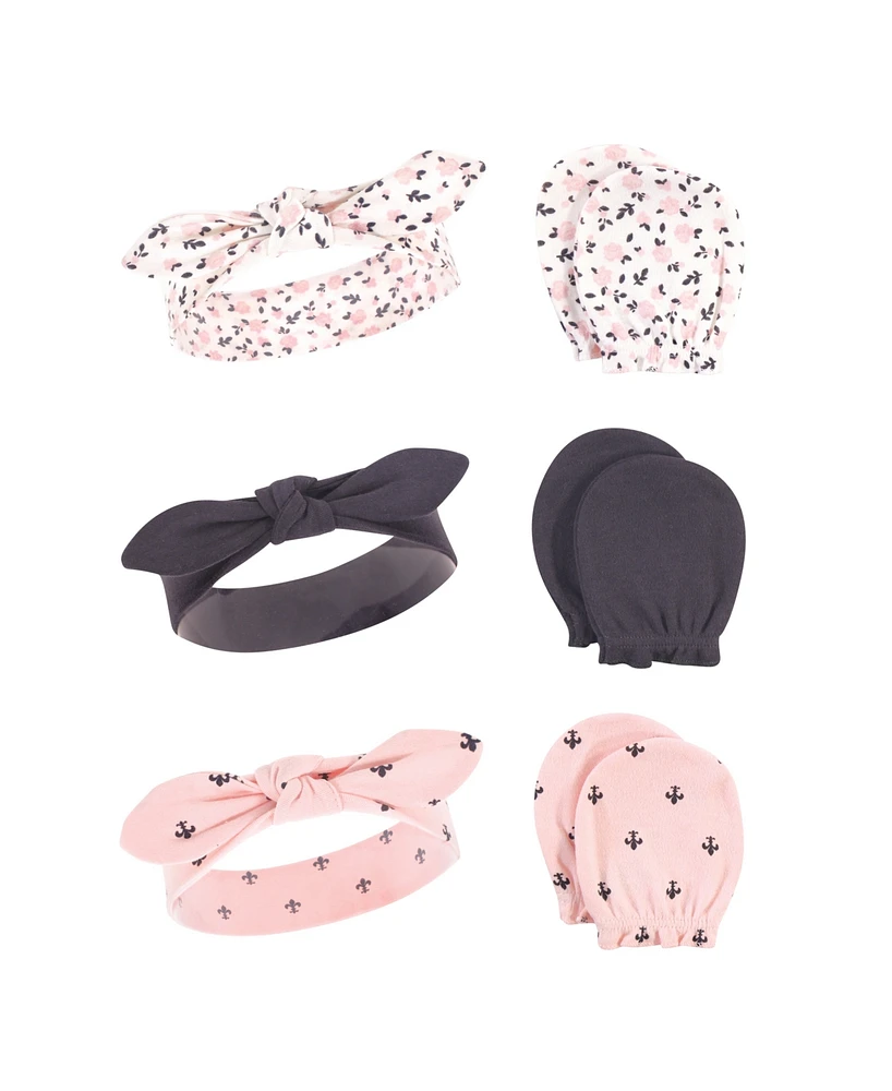 Hudson Baby Girls Cotton Headband and Scratch Mitten Set