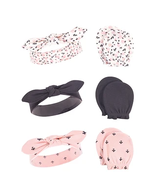 Hudson Baby Girls Cotton Headband and Scratch Mitten Set