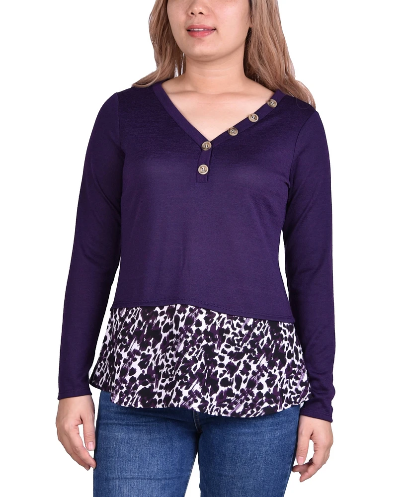 Women's Hacci Top with Printed Hem Inset