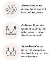 Glamorise Women's Full Figure Plus Wonderwire Front Close Stretch Lace Bra 9245