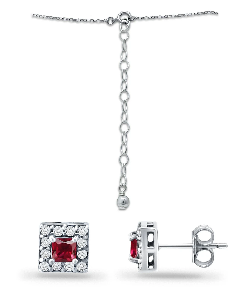 Giani Bernini Lab Grown Ruby and Cubic Zirconia Halo Square Pendant and Earring Set, 3 Piece