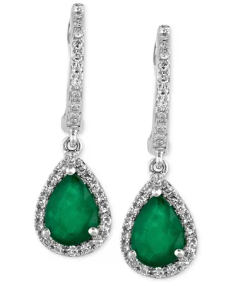 Effy Emerald (1-1/8 ct. t.w.) and Diamond (1/4 ct. t.w.) Drop Earrings in 14k White Gold, Created for Macy's