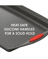 Rachael Ray Nonstick Bakeware Cookie Pan Set, 5-Pc., Gray with Red Silicone Grips