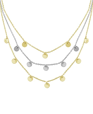 And Now This Triple Row Chain 16+2in Necklace with Disc Drops in Gold Plate or Two Tone Silver Plate