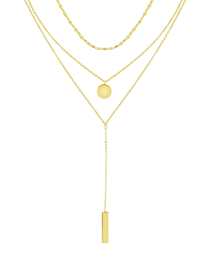 And Now This Triple Chain 15" Layered Disc & Bar Necklace in Gold Plate or Silver Plate