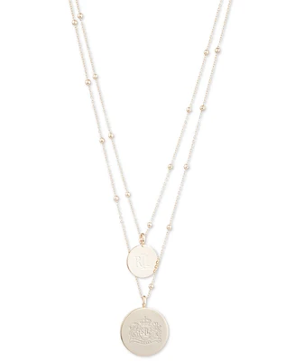 Lauren Ralph Lauren Gold-Tone Engraved Logo Two-Row Pendant Necklace, 16" + 3" extender