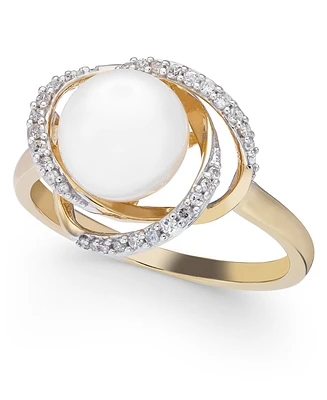 Honora Cultured Freshwater Pearl (8mm) & Diamond (1/8 ct. t.w.) Ring in 14k Gold
