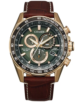 Citizen Eco-Drive Men's Chronograph Pcat Brown Leather Strap Watch 43mm