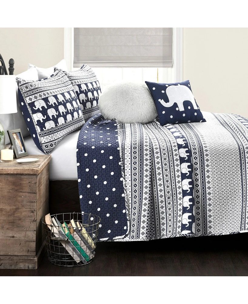 Lush Decor Kids Elephant Stripe 5 Piece Quilt Set, Twin/Twin Xl