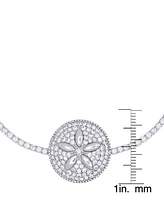 Cubic Zirconia Sand Dollar Adjustable Bolo Bracelet in Silver Plate