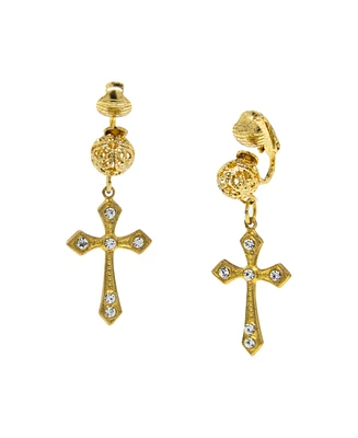 14K Gold Dipped Crystal Cross Clip Earrings