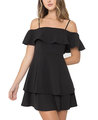 B Darlin Juniors' Ruffled Off-The-Shoulder Dress