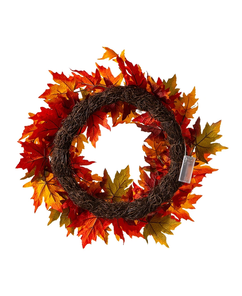 Glitzhome 24" D Fall Lighted Maple Leaves Wreath