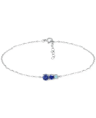 Giani Bernini Blue Cubic Zirconia Graduating Three Stone Chain Ankle Bracelet in Sterling Silver, Created for Macy's