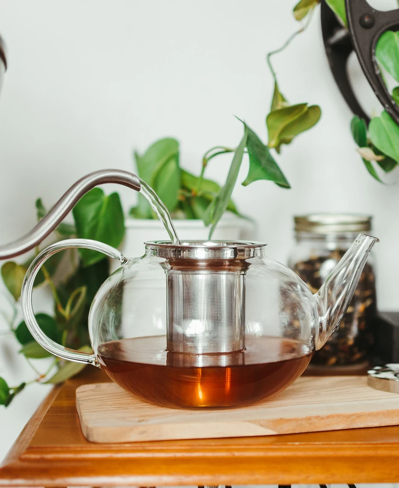 Grosche Joliette Hand Blown Glass Teapot with Stainless Steel Infuser, 42 fl oz Capacity