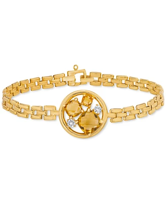 Citrine (3-1/5 ct. t.w.) & White Topaz (1/8 ct. t.w.) Panther Link Bracelet in 14k Gold-Plated Sterling Silver