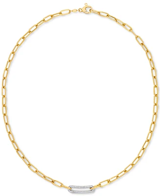 Diamond Bar Paperclip Link 18" Chain Necklace (1/5 ct. t.w.) in Sterling Silver & 14k Gold-Plate