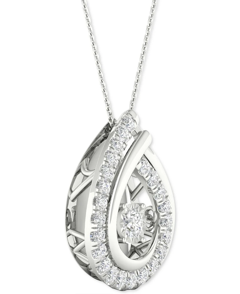 Twinkling Diamond Star Diamond Teardrop Halo 18" Pendant Necklace (3/4 ct. t.w.) in 10k White Gold