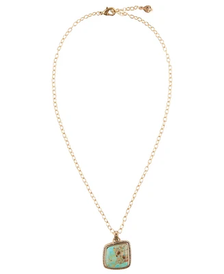 Barse Boulder Bronze and Genuine Turquoise Pendant on Chain Necklace